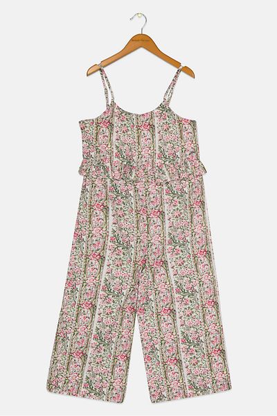 Pepe Jeans Kids Girl Floral Print Sleeveless Jumpsuit, White Combo