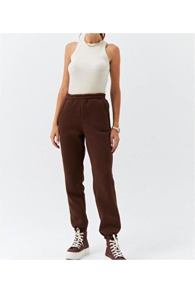 THE WHITE Γυναικείο καφέ λαστιχένιο παντελόνι Jogger