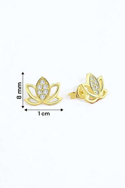 jelux silver Gümüş 925 Ayar Zirkon Taşlı Lotus Çiçeği Çivili Küpe