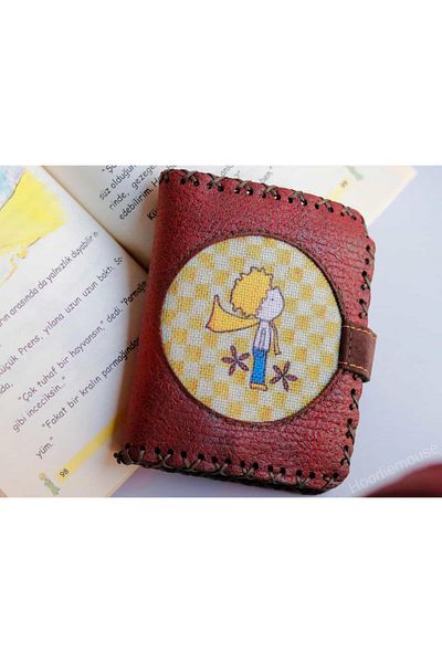 HOODİEMOUSE Ethnic Bohemian Retro Style Small Wallet - Y. Little Prince Figured, Burgundy