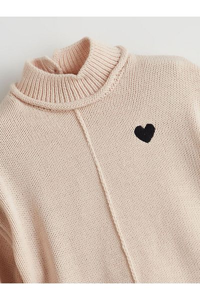 LC Waikiki Lcw Kids Stand Collar Heart Embroidered Girls' Knitwear Sweater