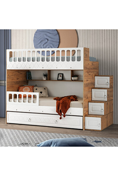 CSM MODULER MOBİLYA Zümrüt Yavrulu Ranza Çelik Destekli Membran Kaplama %100 MDF