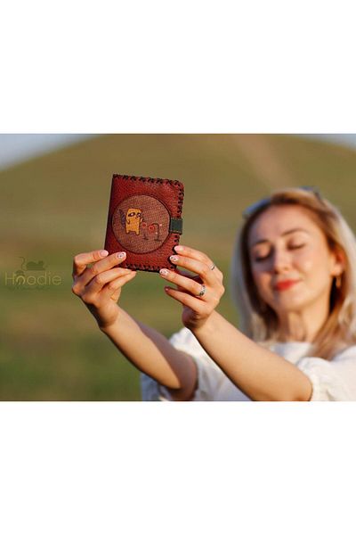 HOODİEMOUSE Raccoon Figured Small Wallet Ethnic Bohemian Retro Style - Claret Red