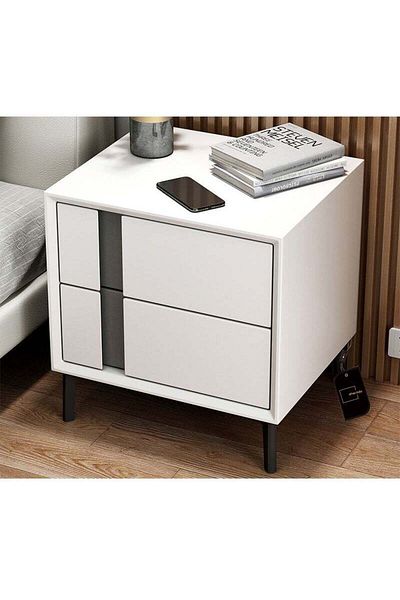 soufa dibaj Nightstand | European-style Light Luxury Bedside Table With Drawers 40x40x45 Cm - White