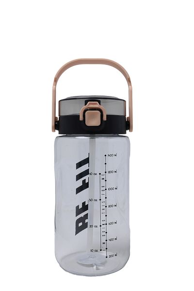 QUİCKPREP Quickprep Be Fıt Beige 1.5L Water Bottle with Straw - Leakproof, Carrying Handle, Transparent Sports Bottle