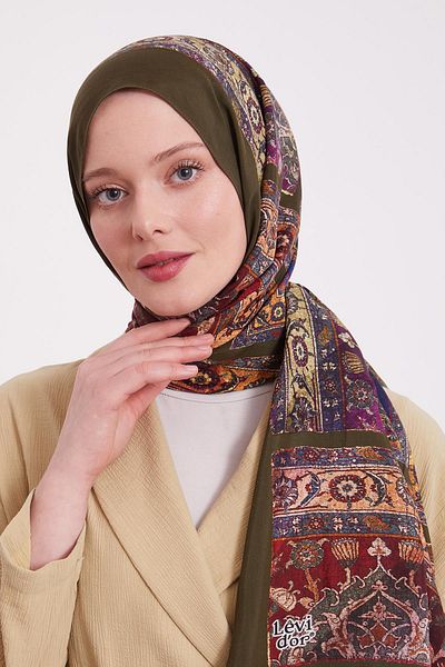 Levidor Royal Shawl με μοτίβο χακί