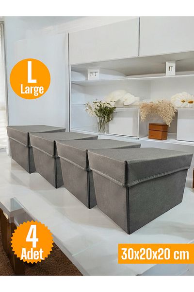 Balkan Room Multi-Purpose In-Cabinet Organizer Storage Box with 4 Anthracite Lids Large 30X20X20 cm