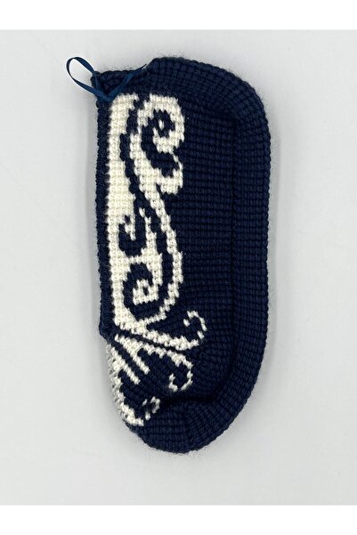 Şatilli Handmade Patik Tunus işi patik el örgüsü patik lacivert-beyaz sarmaşık desenli el emeği patik