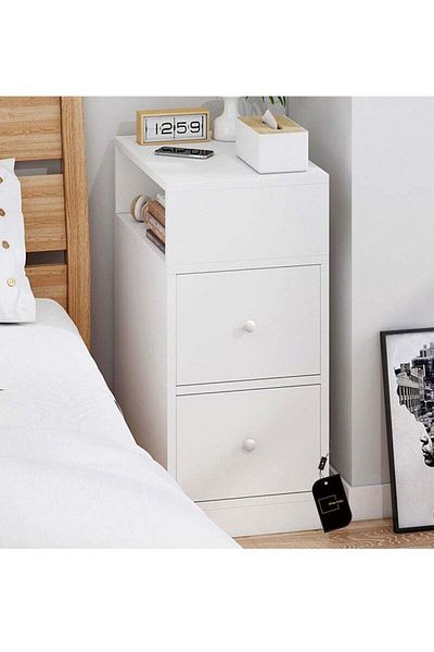 soufa dibaj Nightstand | European-style Light Luxury Bedside Table With Drawers 30x30x66 Cm - White