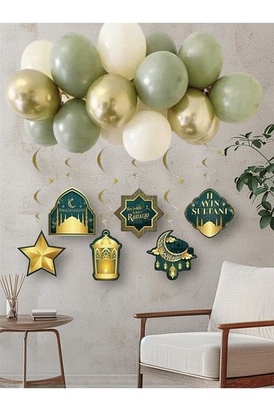 Deniz Party Store Welcome Ramadan 6-Piece Ceiling Pendant Ornamental Mini Chain Balloon Set