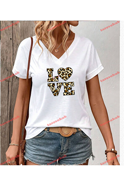 Tarzsokak Tricou cu imprimeu leopard și textul „Love”