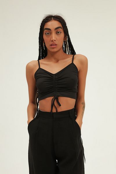 Quzu Strappy Drawstring Detailed Bustier Black