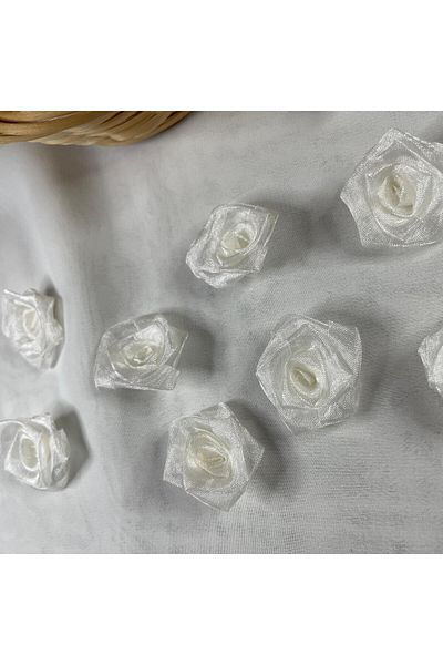 Bukle İplik 20 bucăți de tul alb de somon cu flori de lalele decorative - 2,5 cm lățime