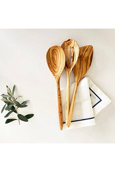 egedeneve Olive Wood Natural Wood - 3-Piece Hera Serving Set, Spoon and Spatula