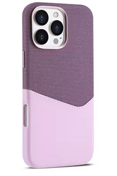 Caseji iPhone 15 Pro Uyumlu Kumaş ve Deri Karışımı Kartlıklı Metal Kamera Det...