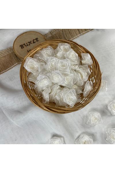 Bukle İplik 20 bucăți de tul alb de somon cu flori de lalele decorative - 2,5 cm lățime