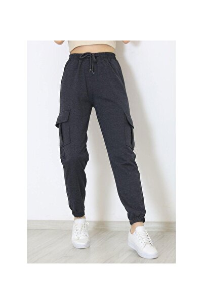 THE WHITE Γυναικείο Φούτερ Ανθρακί Χρώματος πλαϊνή τσέπη τεμαχίων με λαστιχέν...