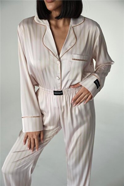 COCCOLARSI Sogni Lineari Saten Uzun Pijama Takımı LDK02