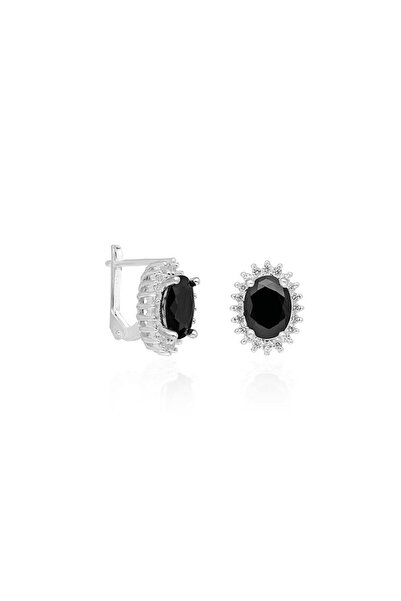 jelux silver Gümüş 925 Ayar Kadın Oval Model Taşlı Anturaj Küpe