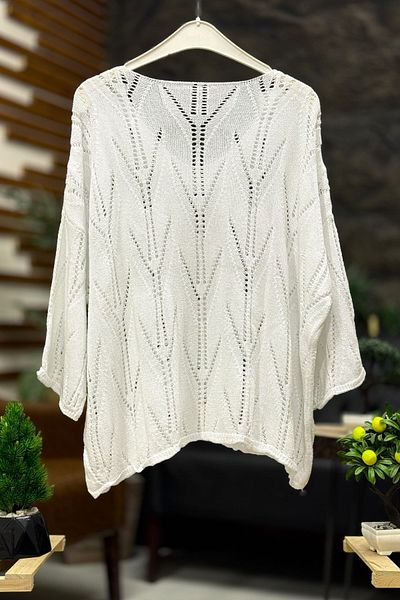 sahnemoda Bluză mercerizată cu decolteu în V ajurata