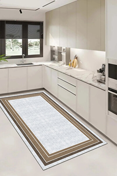 Hülya Home Mutfak Halısı Geometrik İskandinav Eskitmeli Dijital Baskı Yıkanab...