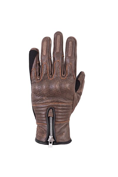 The Biker Jeans Retro Brown Korumalı Motosiklet Deri Eldiveni