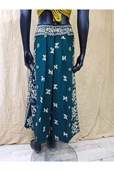 Sosyete Kaplumbağa Cotton Viscose Patterned Clamshell Pants with Elastic Waist