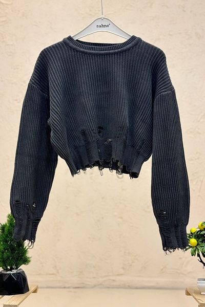 sahnemoda Zero Neckline Skirt Ripped Detail Bat Short Sweater