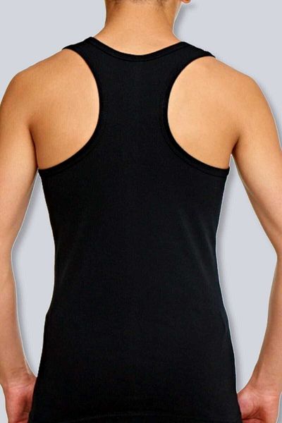 KEYAL Seher Men's Black 3 Pack Cotton Ribbed Rambo Undershirt