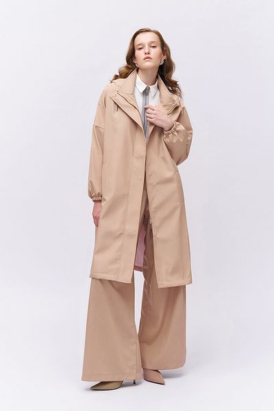 Quzu Oversize Hooded Trench Coat Beige