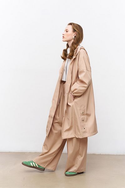 Quzu Oversize Hooded Trench Coat Beige