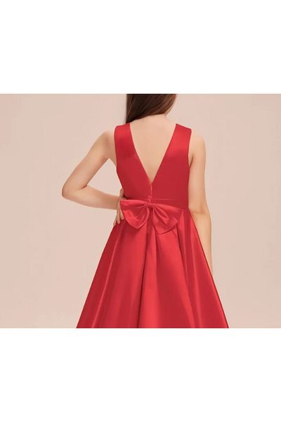 HSNLİFE Girls' Satin Crew Neck Simple Dress Graduation Birthday Evening Dress