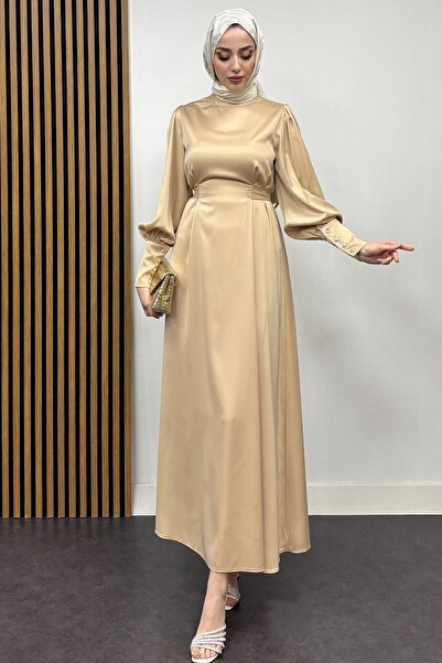 Tesettür Diyarı Rochie de seara din satin cu centura pentru dama