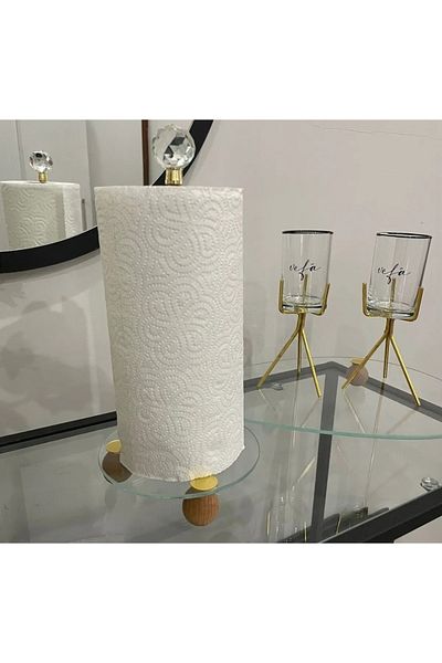 Diperla Χρυσή Διακοσμητική Ξύλινη Μπάλα Πόδι Κρυστάλλινη Πέτρα Γυάλινη Χάρτινη Πετσέτα