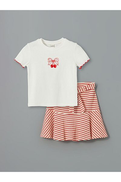 LC Waikiki Cherry Patterned Girl's T-Shirt and Skirt Set of 2