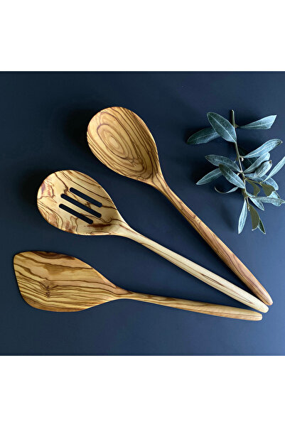 egedeneve Olive Wood Natural Wood - 3-Piece Hera Serving Set, Spoon and Spatula