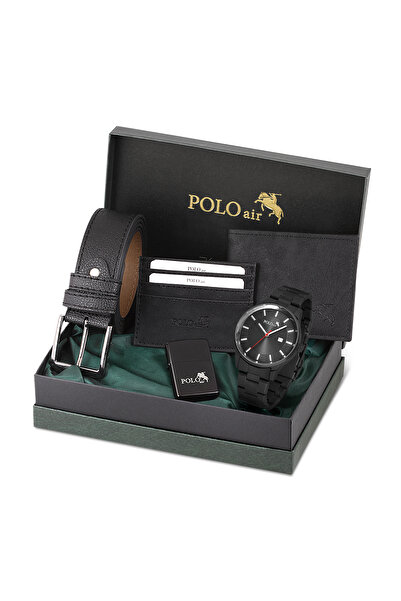Polo Air Erkek Set Kombin Kemer Cüzdan Kartlık Çakmak Kol Saati Hediyelik Kut...