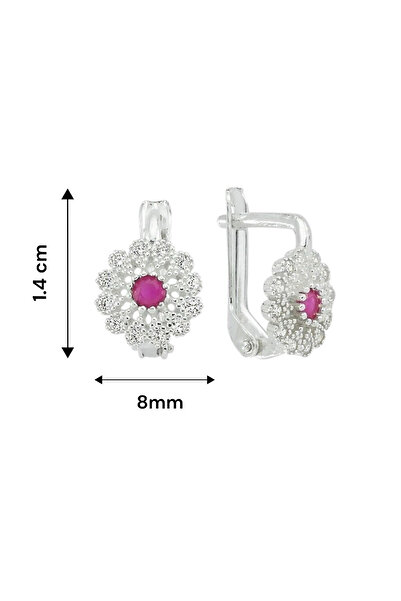 jelux silver Gümüş 925 Ayar Çiçek Tasarımlı Yakut Taşlı Çocuk Küpe