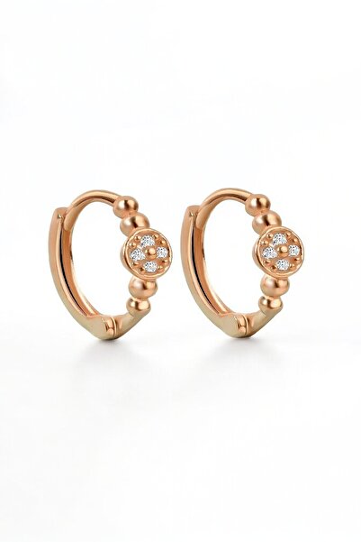 jelux silver Gümüş 925 Ayar 1.3 Cm Zirkon Taşlı Toplur Rose Küpe