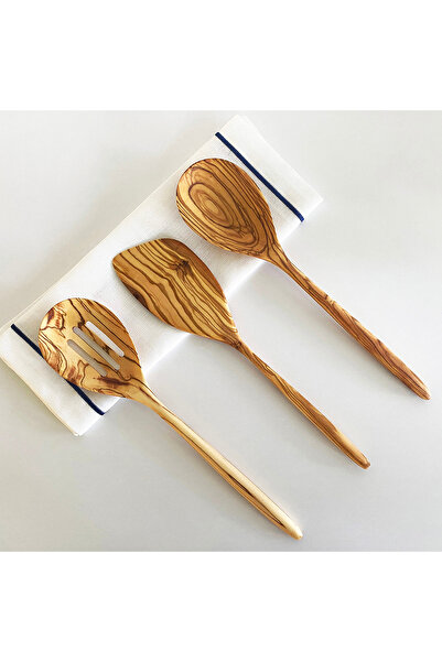 egedeneve Olive Wood Natural Wood - 3-Piece Hera Serving Set, Spoon and Spatula