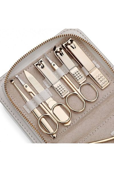 gaman White 12-Piece Nail Care Kit - Gold Hand Toenail in Custom Zipper Wallet Bag