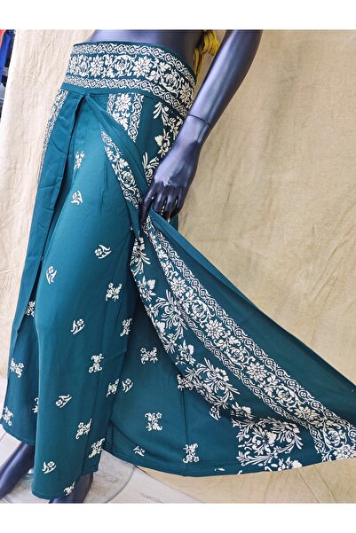 Sosyete Kaplumbağa Cotton Viscose Patterned Clamshell Pants with Elastic Waist