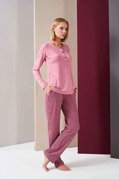 PJS 26008 With Love Always Γυναικεία Πιτζάμες με ριγέ μακρυμάνικο κοστούμι