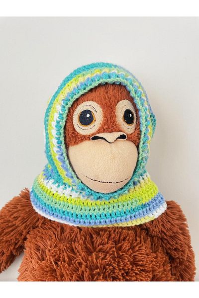 The Cloudish Shop Baby Kids Hand Knitted - Blue Green White Mixed Color Beanie Balaklava with Knitted Neck Collar