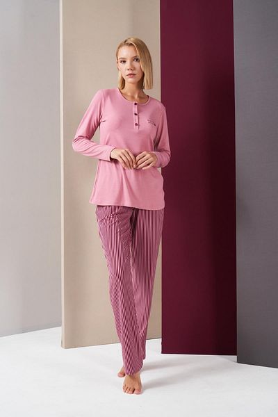 PJS 26008 Costum de pijama cu mânecă lungă cu dungi pentru femei With Love Always