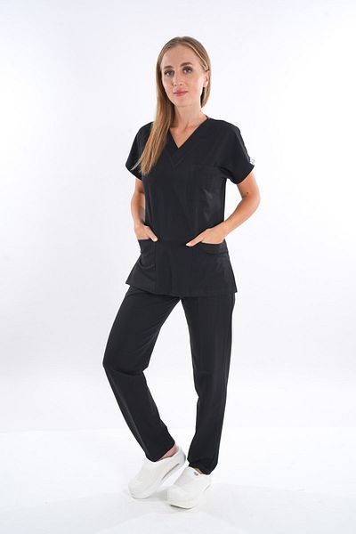 Nur Medikal Giyim Scruburi negre unisex Elite Lycra - echipa de asistentă și medic