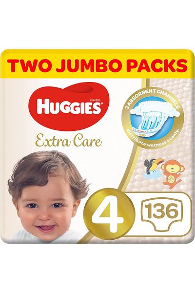 Huggies Extra Care, Size 4, 8 -14 kg, Jumbo Pack, 68 Diapers