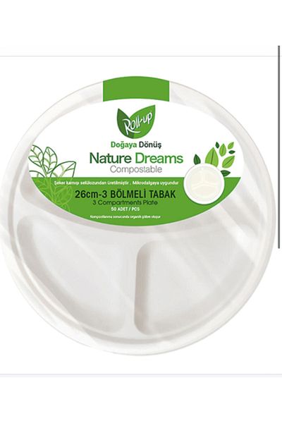 Çemrek Süs Parti Rollup Nature Dreams Nature Friendly Cardboard Plate 26 cm 3 Compartments 10 Pieces
