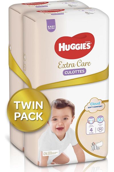 Huggies Extra Care Culottes, Size 4, 9-14 kg, Twin Jumbo Pack, 104 Diaper Pants