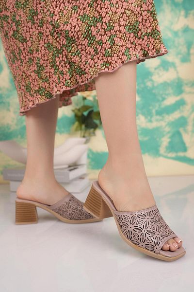 Diego Carlotti Genuine Leather Women's Daily Heeled Slippers Dd5011